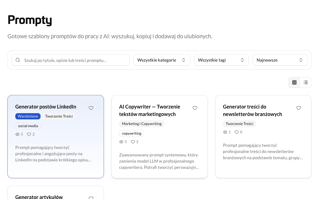 Prompt list with search and filters